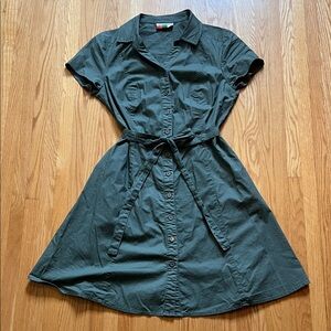 Cute army green button down dress